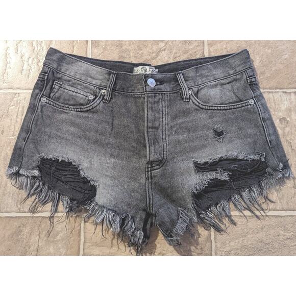 Free People Pants - Free People sz 27 Denim Jean Shorts button fly distressed raw edges H3